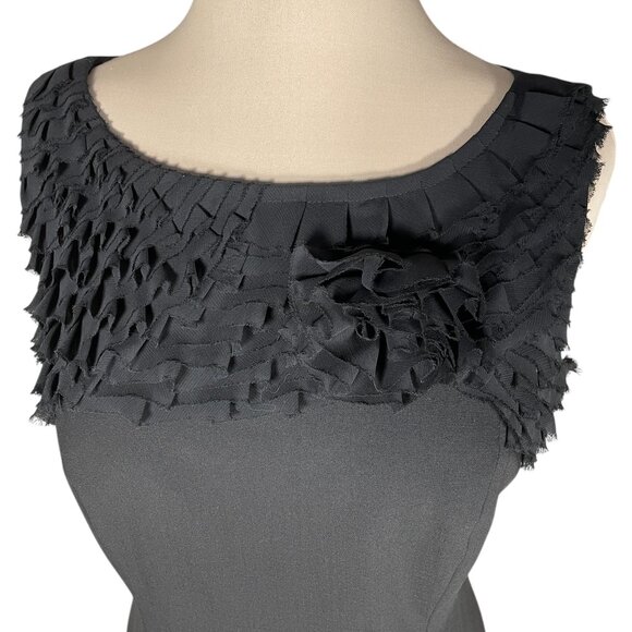 Ann Taylor Black Sleeveless Dress with Ruffle Neckline, Size 8P EUC - Picture 2 of 9